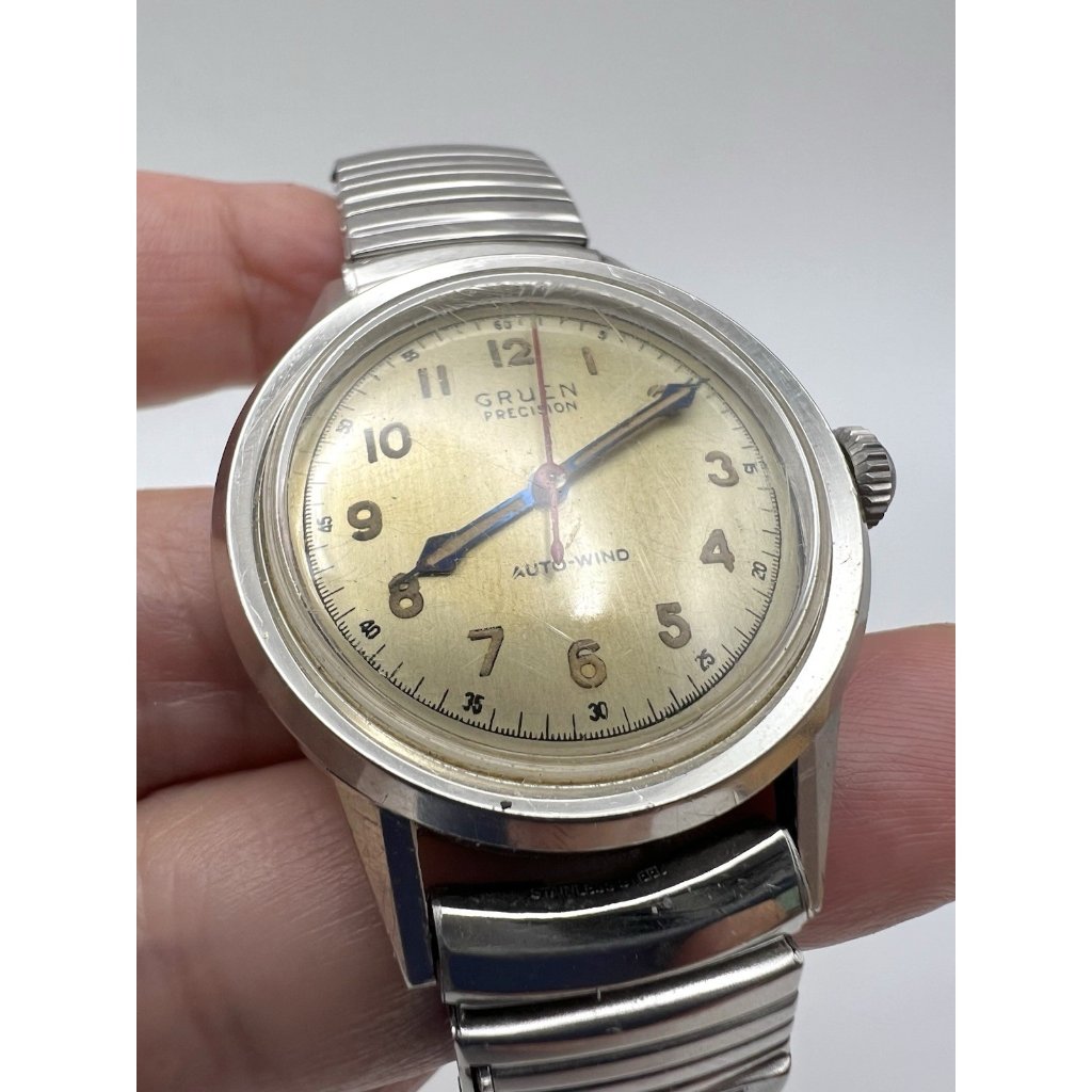 Vtg Gruen Precision Men's Auto-Wind Watch 406ss 17 Jewels Works!